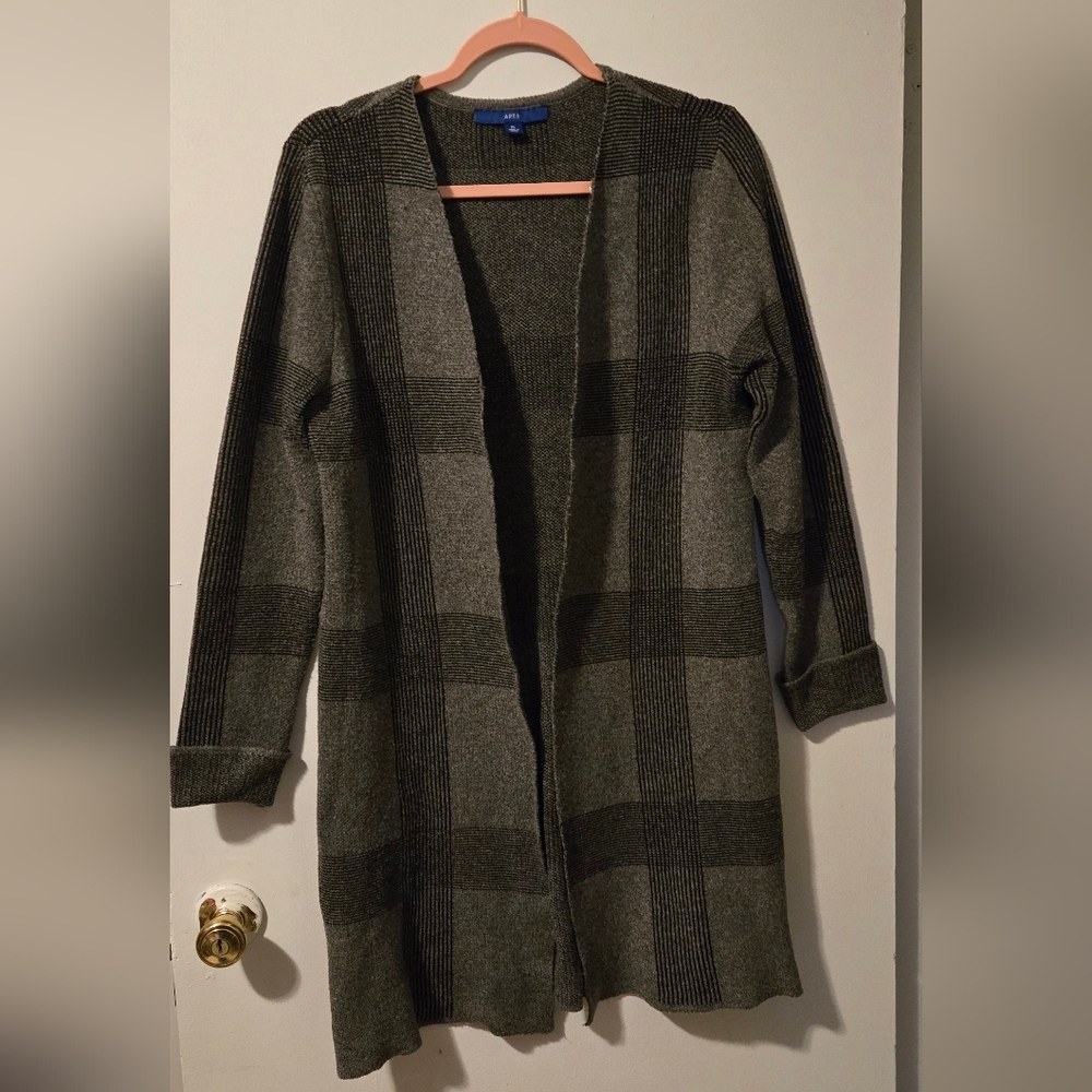 Apt.9 Gray Plaid Open Front Cardigan Size S/M B3 - Picture 2 of 4